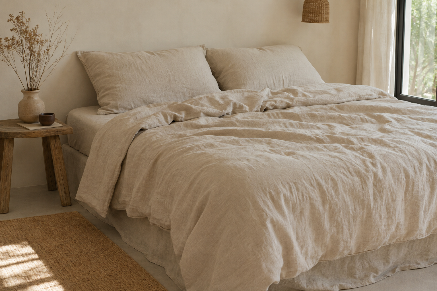 drap housse lin lavé